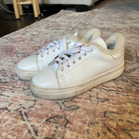 Maje White Leather Platform Sneakers Sheepskin Lined Shoes EU 38 Preppy GUC - Picture 3 of 10